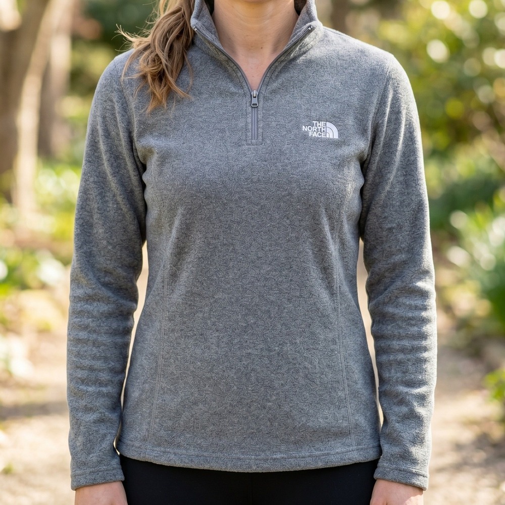 The North Face Womens Heathered Grey TKA 100 Fleece Quarter Zip Pullover Jacket